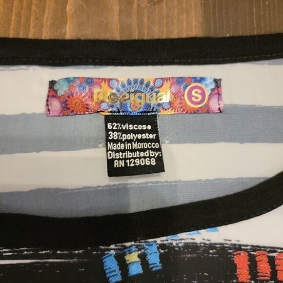 Desigual Striped Black White Floral Dolman Top S - Picture 4 of 6